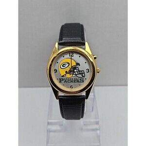 Green Bay Packers Sun Time Quartz Analog Watch Gold Tone Football New Battery
